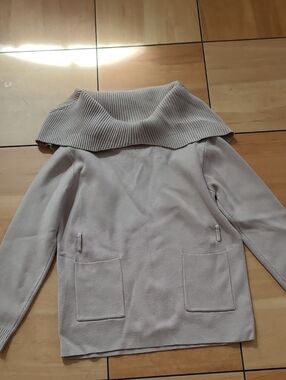 Beige Funnel Collar Pocket Sweater